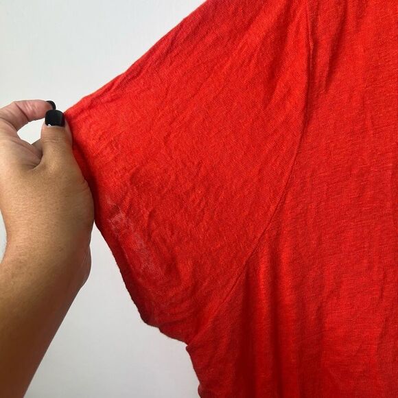 Tahari 2X Red Linen Top V-Neck Short Sleeve Lightweight Coastal Oversized Boho - Picture 3 of 8